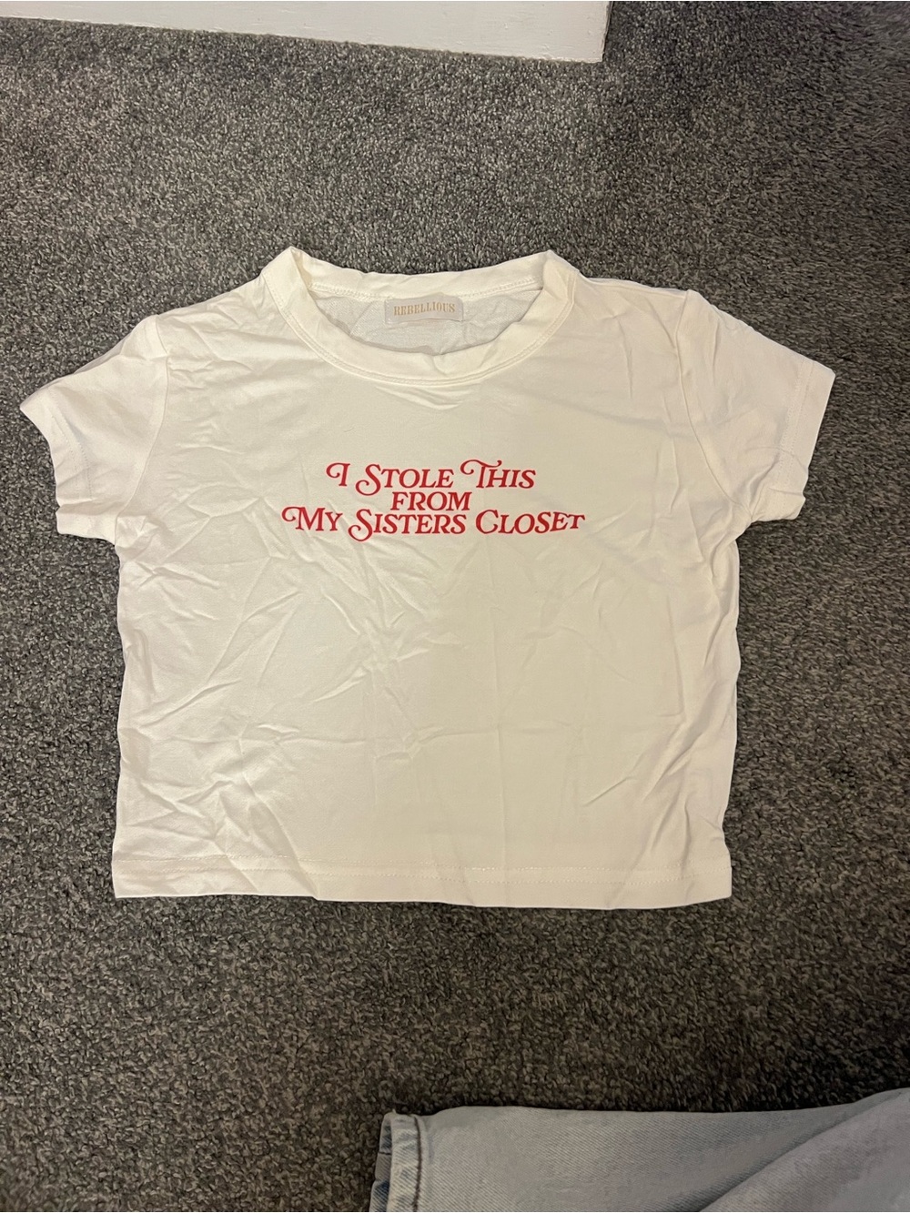 Rebellious White Graphic Crop Tee with Red Script
